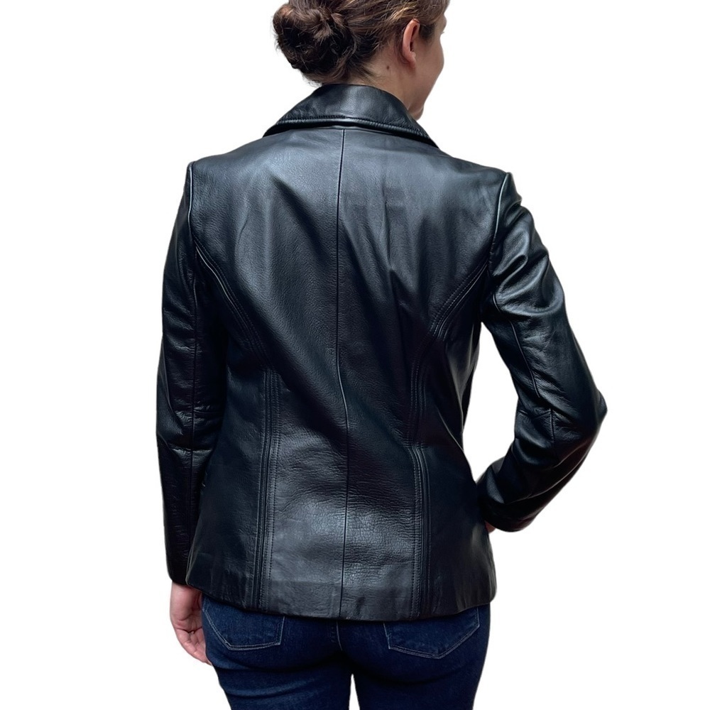 COLEBROOK & COMPANY 90S BLACK LEATHER XS PETITE ZIP UP JACKET - Picture 2 of 13